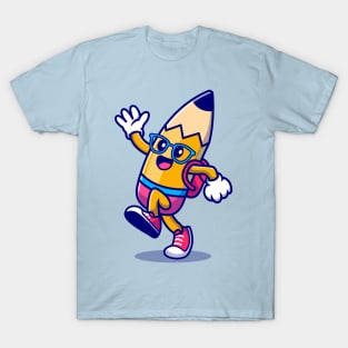 Cute Pencil Waving Hand Cartoon T-Shirt